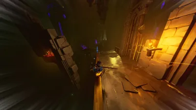 Lit corridor inside a Duskfade dungeon with a character walking towards the camera